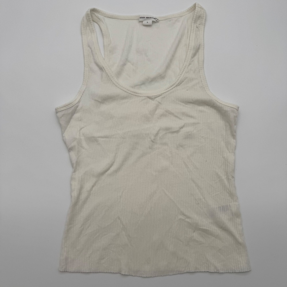 Good American Rib Knit Tank Top Cloud White Womens Large Scoop Neck Ribbed